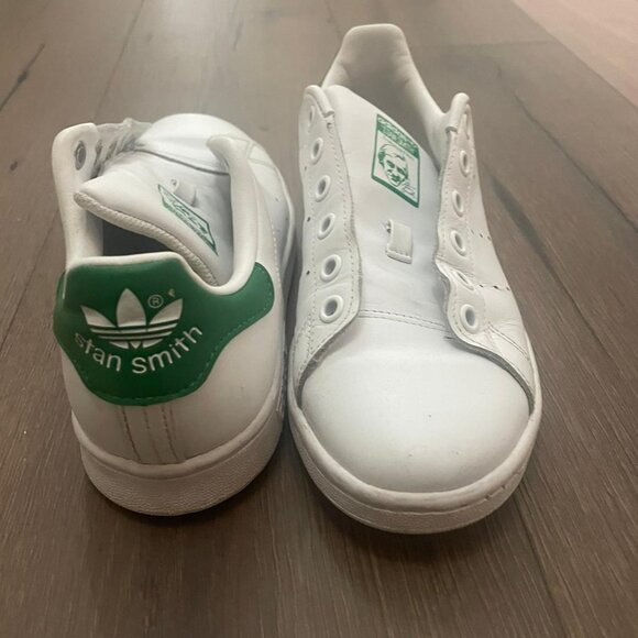 Adidas Stan Smith White Green Leather Sneakers Size 4 - Picture 5 of 8
